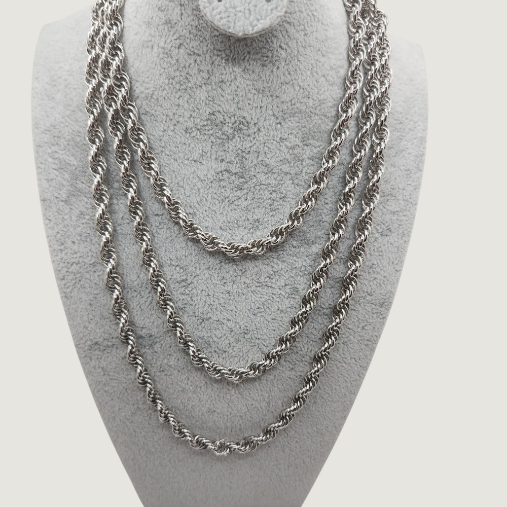 Vintage Monet Necklace Silver Tone Rope Chain Long Flapper Opera 54" 1980s
